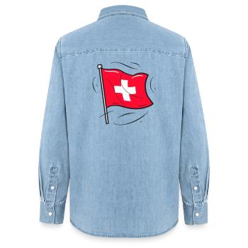Drapeau suisse Patriot Design - Chemise en denim femme bio Stanley/Stella - bleu clair délavé - Dos - AI Model Female 172 light (172cm)