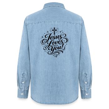 Jésus t’aime - Chemise en denim femme bio Stanley/Stella - bleu clair délavé - Dos - AI Model Female 172 light (172cm)