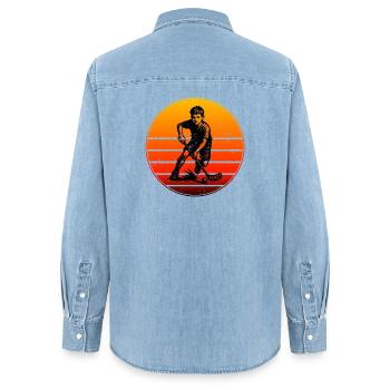 Coole Floorball Inspiration - Frauen Jeanshemd Organic von Stanley/Stella - verwaschenes Hellblau - Hinten - AI Model Female 172 light (172cm)