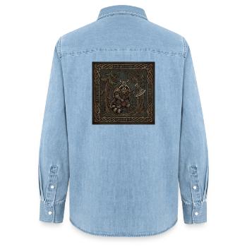 Wikinger Waschbär Krieger Mit Runenaxt - Frauen Jeanshemd Organic von Stanley/Stella - verwaschenes Hellblau - Hinten - AI Model Female 172 light (172cm)