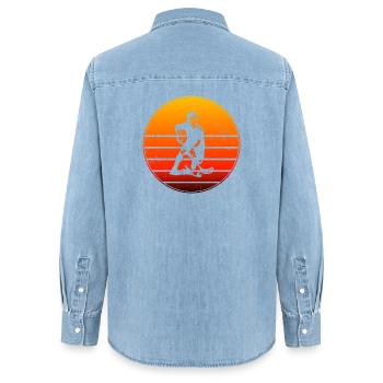Kurz und klar Floorball - Frauen Jeanshemd Organic von Stanley/Stella - verwaschenes Hellblau - Hinten - AI Model Female 172 light (172cm)