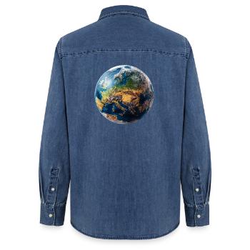 Globe Design: Europe-Asia Landscape - Women’s Organic Denim Shirt by Stanley/Stella - mid washy  - Back - AI Model Female 172 light (172cm)