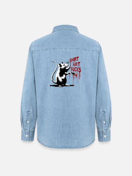 Graffiti Ratte mit Pinsel "Shirt Art Sucks" - Frauen Jeanshemd Organic von Stanley/Stella - verwaschenes Hellblau