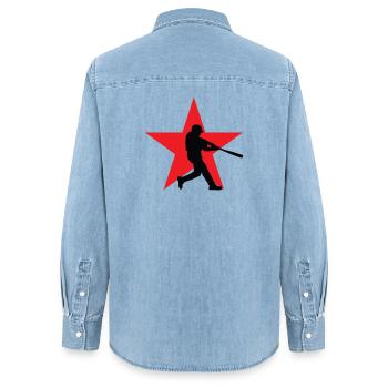 Baseball – Sport - Frauen Jeanshemd Organic von Stanley/Stella - verwaschenes Hellblau - Hinten - AI Model Female 172 light (172cm)
