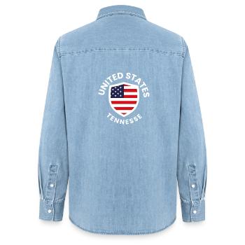 Drapeau du Tennessee Shield des États-Unis - Chemise en denim femme bio Stanley/Stella - bleu clair délavé - Dos - AI Model Female 172 light (172cm)