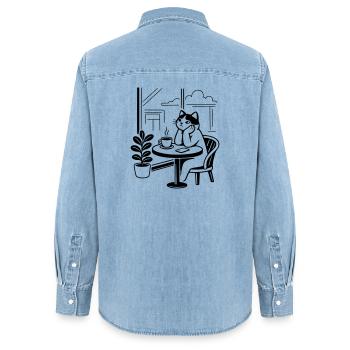 Thoughtful Cat Cafe - Women’s Organic Denim Shirt by Stanley/Stella - light wash - Back - AI Model Female 172 light (172cm)