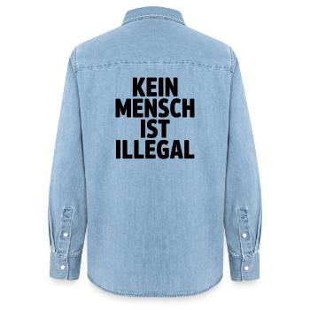 Kein Mensch ist Illegal - Gegen Rechts - Frauen Jeanshemd Organic von Stanley/Stella - verwaschenes Hellblau - Hinten - AI Model Female 172 light (172cm)
