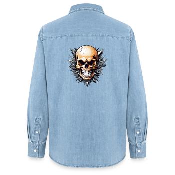 Spikeskull with Thorn Star - Women’s Organic Denim Shirt by Stanley/Stella - light wash - Back - AI Model Female 172 light (172cm)