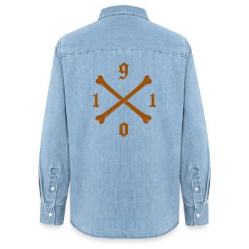 1910 Sweat à capuche, chemise, oreiller pour fan de football de St. Pauli - Chemise en denim femme bio Stanley/Stella - bleu clair délavé - Dos - AI Model Female 172 light (172cm)