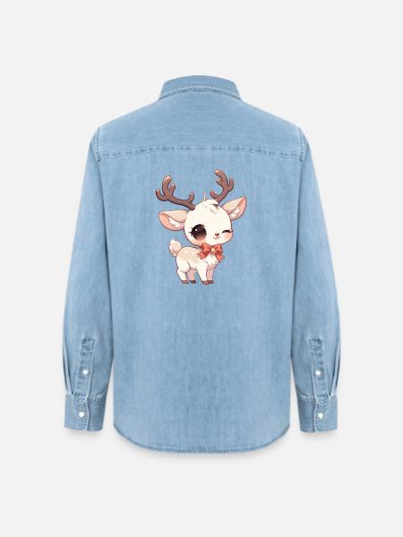Rentiere Rentier - Frauen Jeanshemd Organic von Stanley/Stella - verwaschenes Hellblau