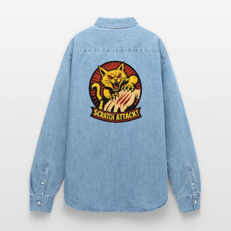 Scratch Attack Angry Cat Claw Design Women’s Organic Denim Shirt by Stanley/Stella
