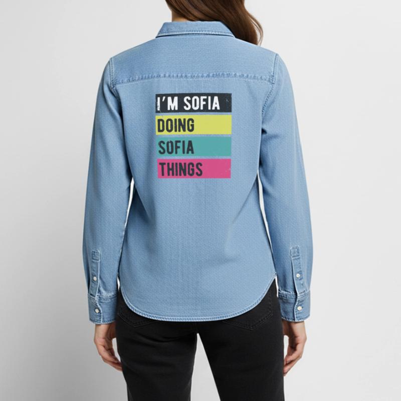 I’m Sofia Doing Sofia Things Retro Colors Women’s Organic Denim Shirt by Stanley/Stella