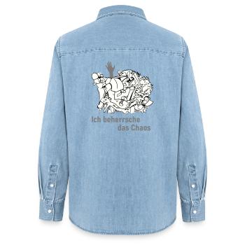 Je maîtrise le chaos - Chemise en denim femme bio Stanley/Stella - bleu clair délavé - Dos - AI Model Female 172 light (172cm)