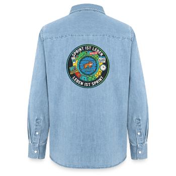 Sprint ist Leben: Agile Zombies im Hamsterrad - Frauen Jeanshemd Organic von Stanley/Stella - verwaschenes Hellblau - Hinten - AI Model Female 172 light (172cm)