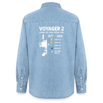 Voyager 2 Spacecraft Leaving The Solar System Tour - Women’s Organic Denim Shirt by Stanley/Stella - light wash - Back - AI Model Female 172 light (172cm)