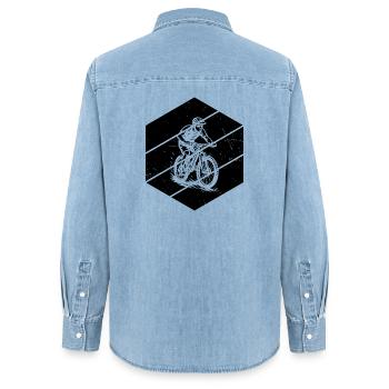Coole Mountainbike Inspiration - Frauen Jeanshemd Organic von Stanley/Stella - verwaschenes Hellblau - Hinten - AI Model Female 172 light (172cm)