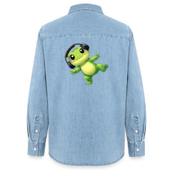 Cute frog toad toad with headphones dancing tech - Women’s Organic Denim Shirt by Stanley/Stella - light wash - Back - AI Model Female 172 light (172cm)