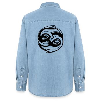 Auryn du ver des sables - Chemise en denim femme bio Stanley/Stella - bleu clair délavé - Dos - AI Model Female 172 light (172cm)