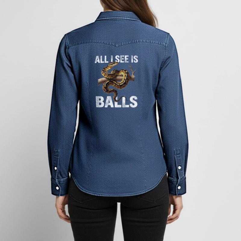 King Python Snakes Lover Terrarium Python Women’s Organic Denim Shirt by Stanley/Stella