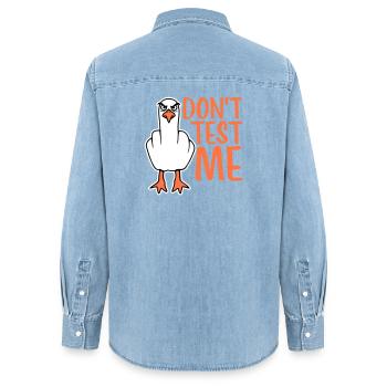 Don't Test Me Möwe Vogel Frech Mittelfinger Böse - Frauen Jeanshemd Organic von Stanley/Stella - verwaschenes Hellblau - Hinten - AI Model Female 172 light (172cm)