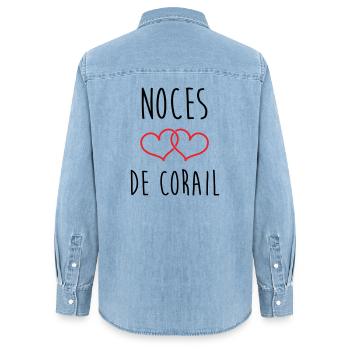 Coral Wedding 11 Jahre Ehe - Frauen Jeanshemd Organic von Stanley/Stella - verwaschenes Hellblau - Hinten - AI Model Female 172 light (172cm)