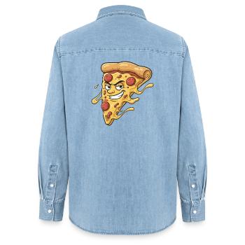 Pizza-Slice mit frechem Grinsen - Frauen Jeanshemd Organic von Stanley/Stella - verwaschenes Hellblau - Hinten - AI Model Female 172 light (172cm)