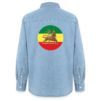 Lion of Judah Rasta Reggae Roots Jah Rastafari - Women’s Organic Denim Shirt by Stanley/Stella - light wash - Back - AI Model Female 172 light (172cm)