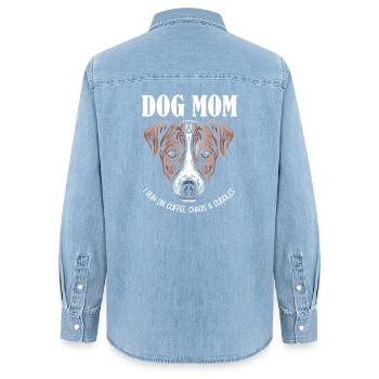 Jack Russell Dog Mom - Coffee Chaos Cuddles - Frauen Jeanshemd Organic von Stanley/Stella - verwaschenes Hellblau - Hinten - AI Model Female 172 light (172cm)