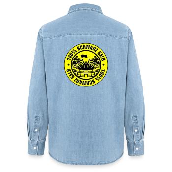 Schwarz Gelb Fans - Frauen Jeanshemd Organic von Stanley/Stella - verwaschenes Hellblau - Hinten - AI Model Female 172 light (172cm)