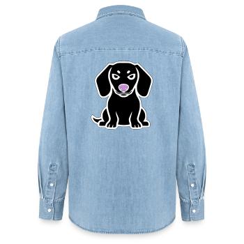 Dessin animé chiot teckel - Chemise en denim femme bio Stanley/Stella - bleu clair délavé - Dos - AI Model Female 172 light (172cm)