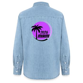 Miami  Palmen Neon Logo - Frauen Jeanshemd Organic von Stanley/Stella - verwaschenes Hellblau - Hinten - AI Model Female 172 light (172cm)