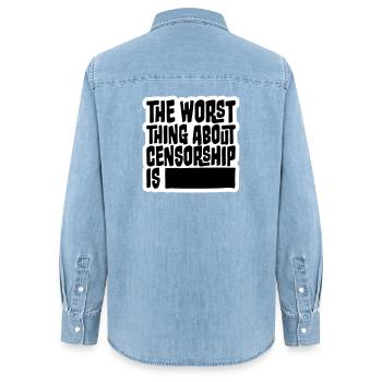 Le pire dans la censure, c’est l’ironie amusante - Chemise en denim femme bio Stanley/Stella - bleu clair délavé - Dos - AI Model Female 172 light (172cm)