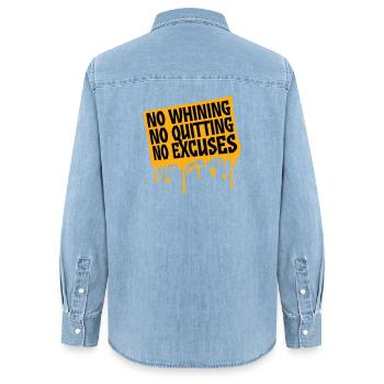 Pas de plaintes, pas d’abandon, pas d’excuses, motivation pour la salle de sport - Chemise en denim femme bio Stanley/Stella - bleu clair délavé - Dos - AI Model Female 172 light (172cm)