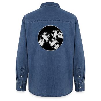 Drei Coole Lamas Sonnenbrille Kreis Badge Lustig - Frauen Jeanshemd Organic von Stanley/Stella - verwaschenes Mittelblau  - Hinten - AI Model Female 172 light (172cm)