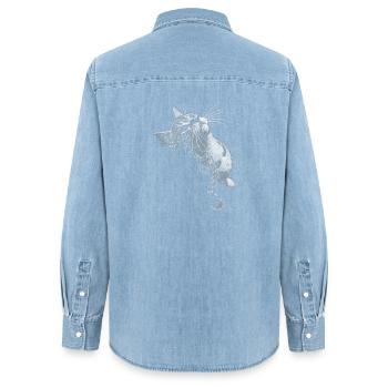 Graustufen Katzenschnurrer Blick - Frauen Jeanshemd Organic von Stanley/Stella - verwaschenes Hellblau - Hinten - AI Model Female 172 light (172cm)