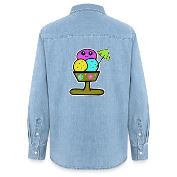 Bunter Eisbecher Eiscreme Eiskreme Eis - Frauen Jeanshemd Organic von Stanley/Stella - verwaschenes Hellblau - Hinten - AI Model Female 172 light (172cm)
