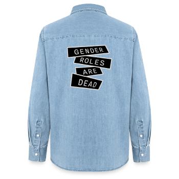 Gender Roles Are Dead Statement Freedom Saying - Women’s Organic Denim Shirt by Stanley/Stella - light wash - Back - AI Model Female 172 light (172cm)