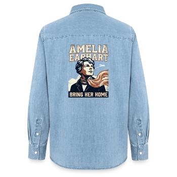 Amelia Earhart – Bring Her Home - Women’s Organic Denim Shirt by Stanley/Stella - light wash - Back - AI Model Female 172 light (172cm)