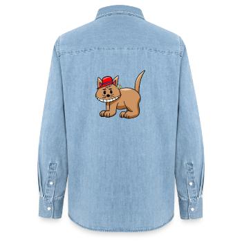 Chat drôle drôle de chat adolescent - Chemise en denim femme bio Stanley/Stella - bleu clair délavé - Dos - AI Model Female 172 light (172cm)