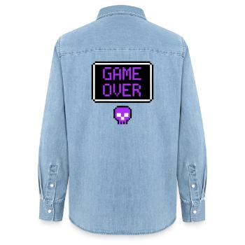 Game Over Totenkopf Pixel Art - Frauen Jeanshemd Organic von Stanley/Stella - verwaschenes Hellblau - Hinten - AI Model Female 172 light (172cm)
