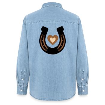 Hufeisen Herz Reitsport Glück - Frauen Jeanshemd Organic von Stanley/Stella - verwaschenes Hellblau - Hinten - AI Model Female 172 light (172cm)