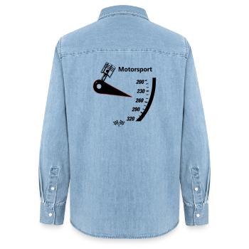Compteur de vitesse pour sport automobile - Chemise en denim femme bio Stanley/Stella - bleu clair délavé - Dos - AI Model Female 172 light (172cm)