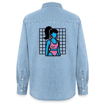Fitness Girl Vaporwave des années 90 - Chemise en denim femme bio Stanley/Stella - bleu clair délavé - Dos - AI Model Female 172 light (172cm)