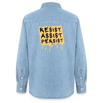Resist Assist Persist Aktivismus Motivation Logo - Frauen Jeanshemd Organic von Stanley/Stella - verwaschenes Hellblau - Hinten - AI Model Female 172 light (172cm)