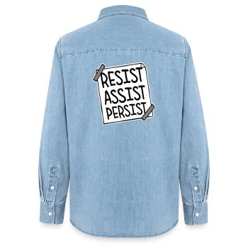 Resist Assist Persist Activism Motivation Logo - Women’s Organic Denim Shirt by Stanley/Stella - light wash - Back - AI Model Female 172 light (172cm)