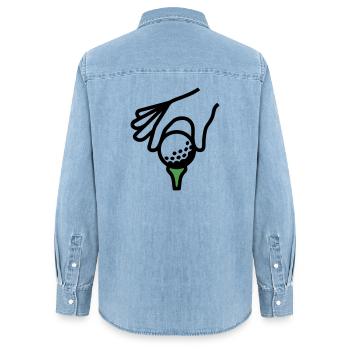Golfball Abschlag Tee Golfsport Golfclub Golfer - Frauen Jeanshemd Organic von Stanley/Stella - verwaschenes Hellblau - Hinten - AI Model Female 172 light (172cm)