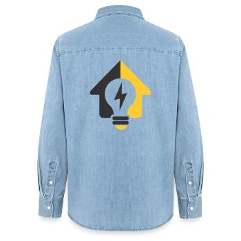 Electric Home Light Bulb Logo - Women’s Organic Denim Shirt by Stanley/Stella - light wash - Back - AI Model Female 172 light (172cm)