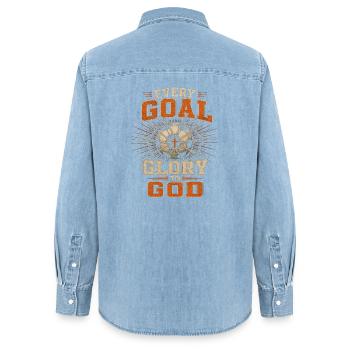 Jedes Tor Zur Ehre Gottes Christlicher Fußball - Frauen Jeanshemd Organic von Stanley/Stella - verwaschenes Hellblau - Hinten - AI Model Female 172 light (172cm)