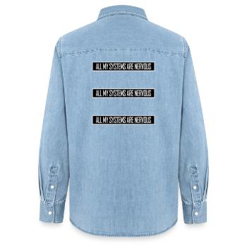 All My Systems Are Nervous Funny Fear Nerd Logo - Women’s Organic Denim Shirt by Stanley/Stella - light wash - Back - AI Model Female 172 light (172cm)