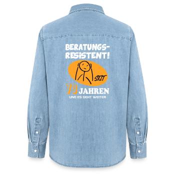 Comic Geburtstag 80 Jahre Happy Birthday - Frauen Jeanshemd Organic von Stanley/Stella - verwaschenes Hellblau - Hinten - AI Model Female 172 light (172cm)